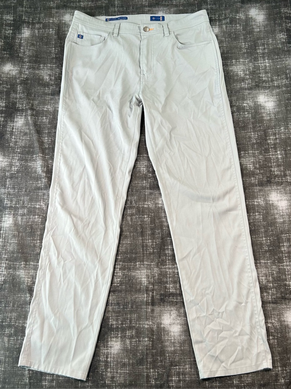 Stitch's Britches Pants Men 34x31 Light Gray 5Pocket 4Way Performance Chino-FLAW
